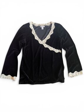 Vintage August Moon Black Velvet Lace Whimsigoth Witchy Boho Goth Medium Y2K Top
